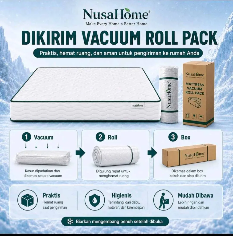 Nusa Home Kasur Springbed Bonnel Spring Independen 20cm Kasur Dingin Anti Gerah Memory Foam Matras Tebal Empuk Nyaman Free Bantal COD
