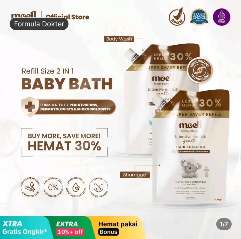 Moell Gentle Body Wash Refill 500gr & Shampoo Refill 500gr - 2in1