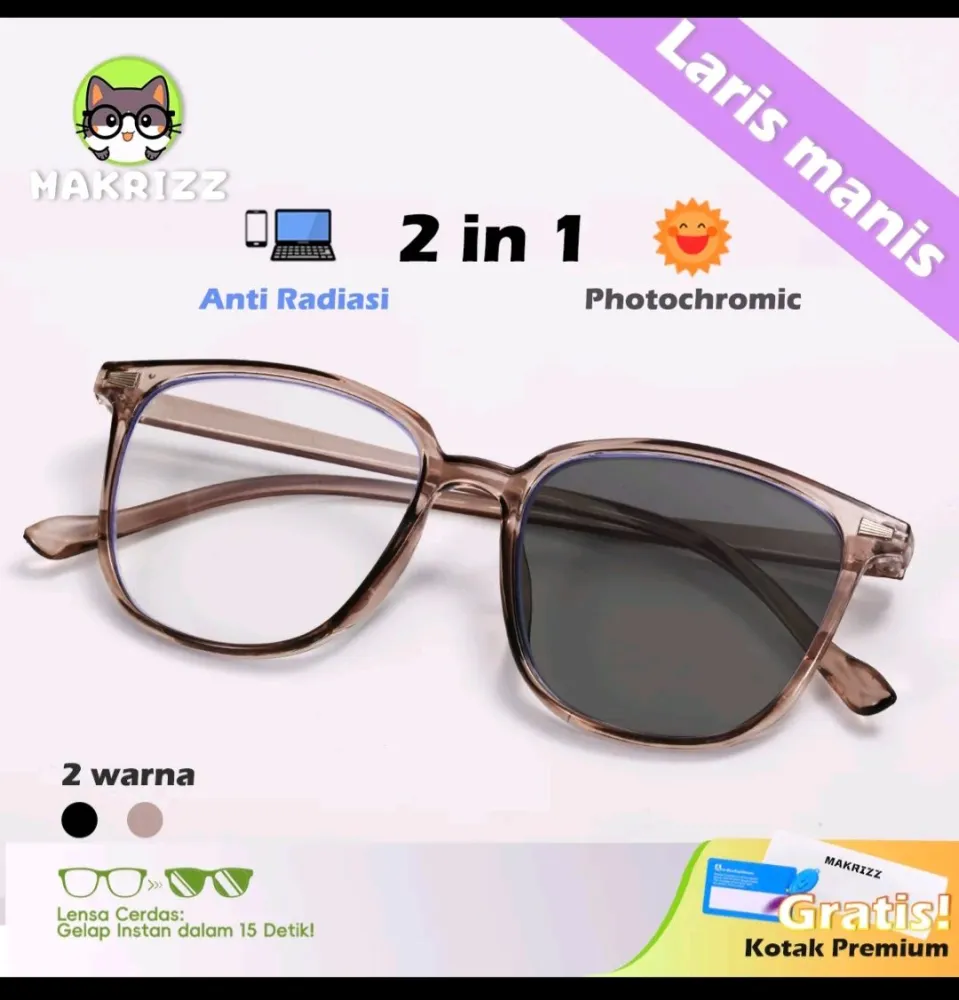 Kacamata Photochromic 2in1 Anti Radiasi & Blue Ray Bisa Ganti Lensa Unisex