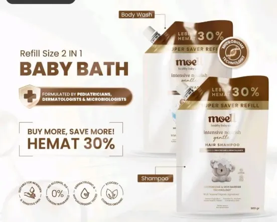 Moell Gentle Body Wash Refill 500gr & Shampoo Refill 500gr - 2in1