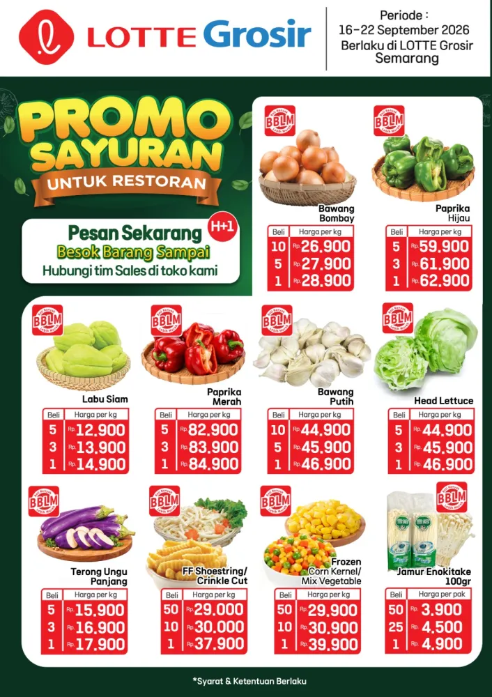 Materi promo sayuran LOTTE Grosir Semarang periode 16 sampai 22 September 2026
