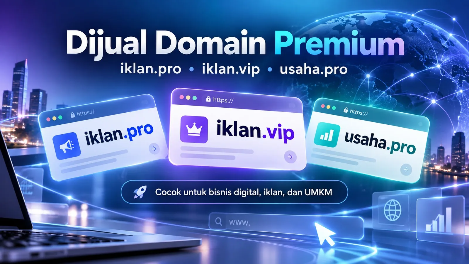 Dijual domain premium iklan.pro, iklan.vip, dan usaha.pro