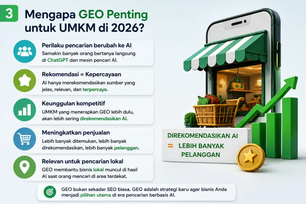 Entity bisnis harus konsisten antara website, profil lokal, marketplace, dan media sosial.