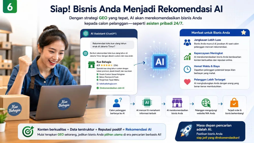 GEO diukur dengan citation visibility sekaligus dampak bisnis, bukan ranking tunggal.