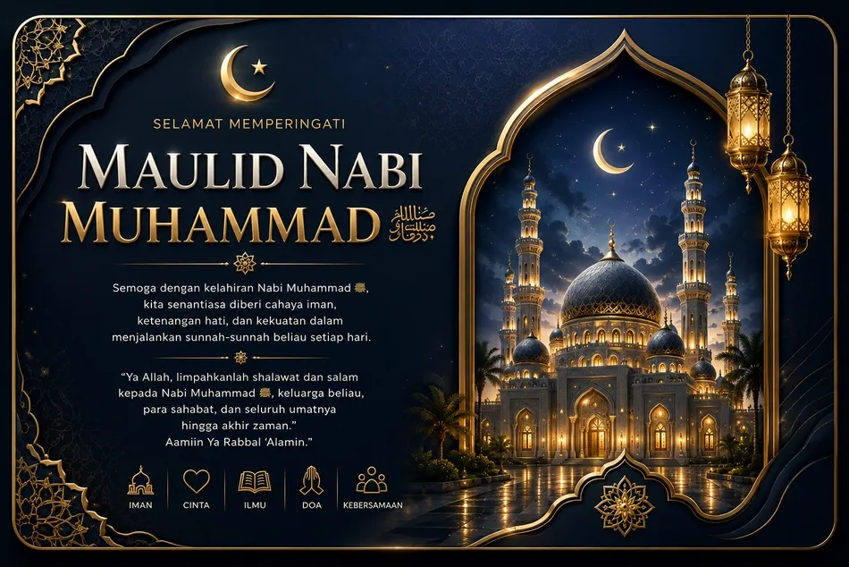 Contoh kartu ucapan Maulid Nabi minimalist modern dengan ruang putih