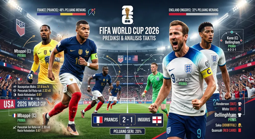 Inggris vs Prancis: Prediksi Susunan Pemain, Taktik, dan Peluang Kemenangan Piala Dunia 2026