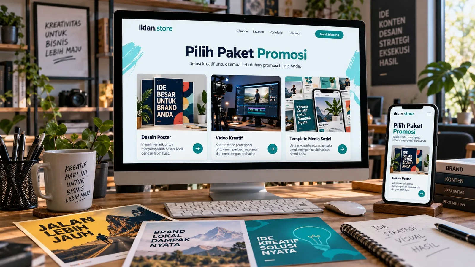 Konsep katalog iklan.store pada desktop dan ponsel
