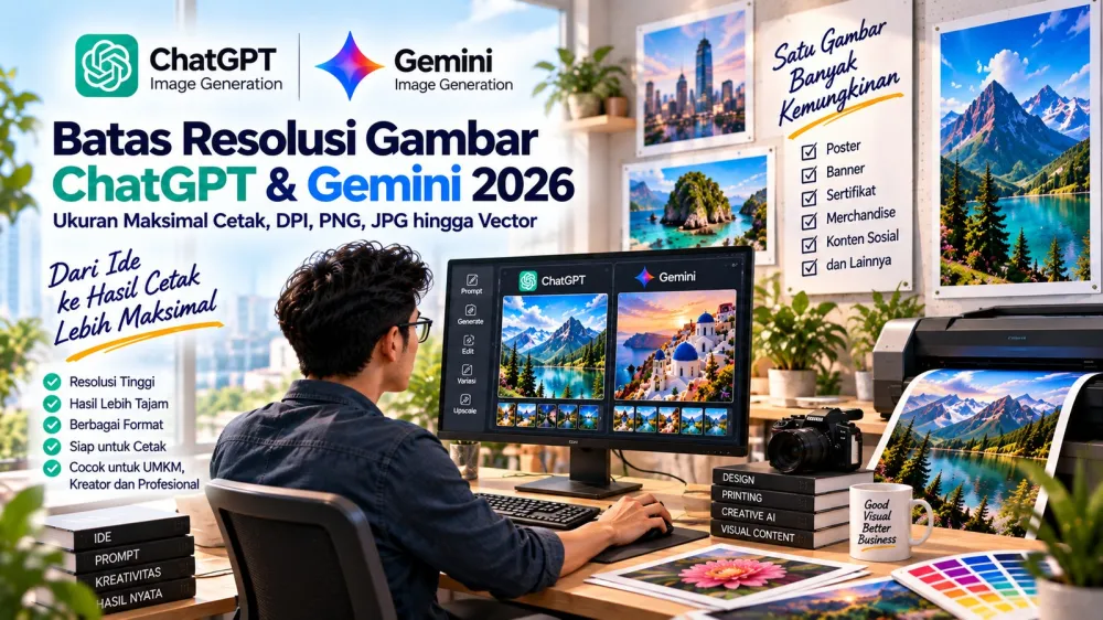 Batas Resolusi Gambar ChatGPT & Gemini 2026: Ukuran Maksimal Cetak, DPI, PNG, JPG hingga Vector