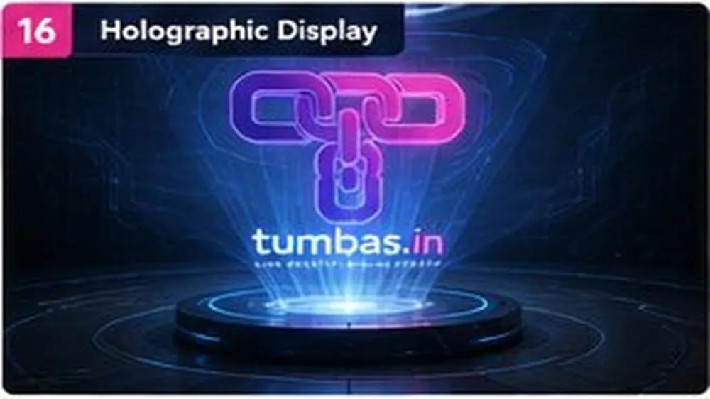 Holographic Display — contoh visual prompt AI dengan logo Tumbas.in Holographic Display — contoh visual prompt AI dengan logo Tumbas.in