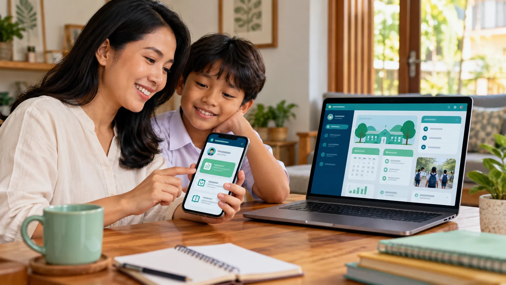 Contoh konseptual portal sekolah pada laptop dan ponsel