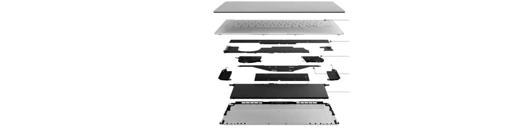 Ilustrasi konstruksi keluarga Zenbook S 14 dari halaman ASUS; komponen internal berbeda menurut generasi dan SKU. Sumber: ASUS.