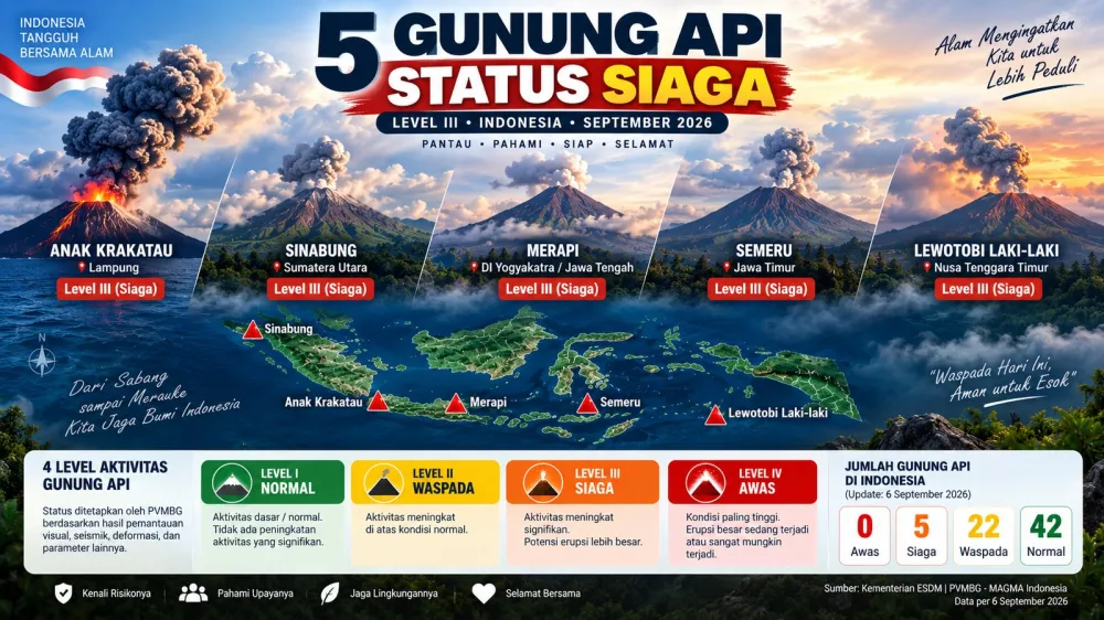 Infografis 5 gunung api berstatus Siaga di Indonesia September 2026