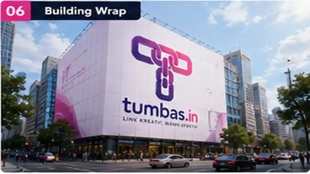 Building Wrap — contoh visual prompt AI dengan logo Tumbas.in Building Wrap — contoh visual prompt AI dengan logo Tumbas.in