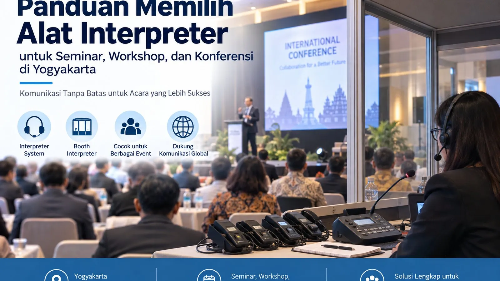 Infografis panduan memilih alat interpreter untuk seminar workshop dan konferensi di Yogyakarta
