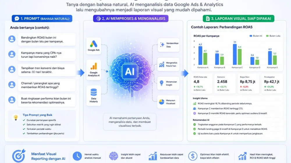 Ilustrasi membuat visual reporting Google Ads menggunakan prompt AI