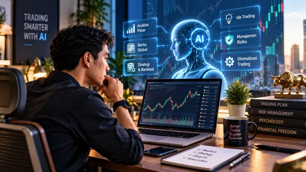 Trader menggunakan AI sebagai alat bantu analisis pasar pada 2026
