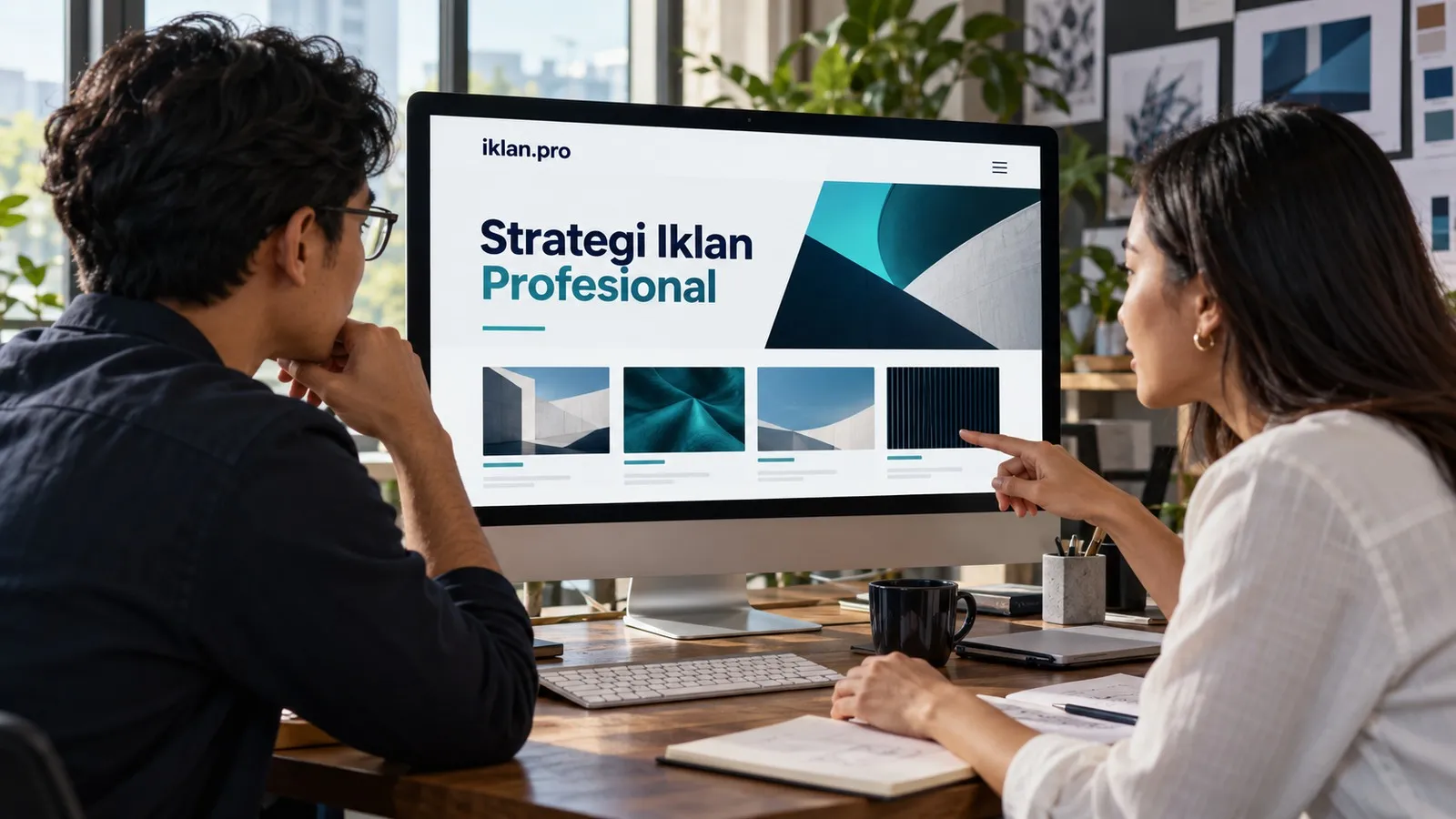 Konsep iklan.pro di layar desktop studio pemasaran
