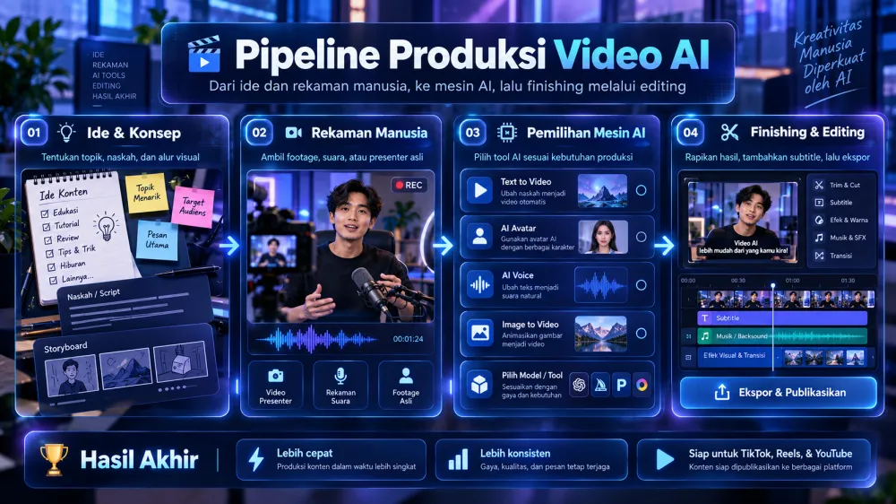 Pipeline produksi manusia ke AI ke editing