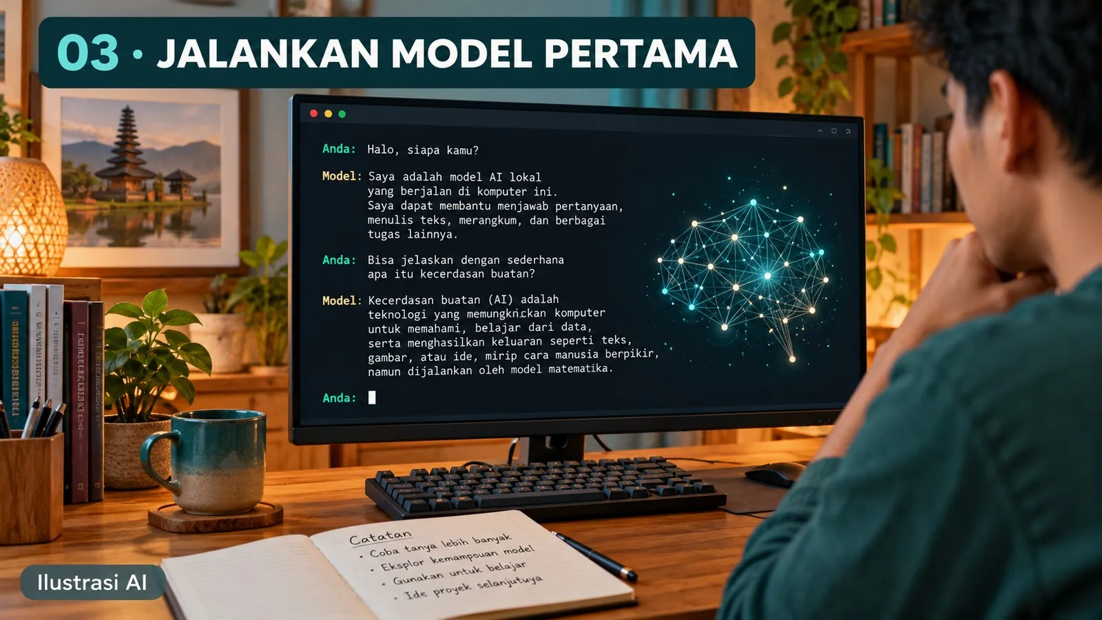 Menjalankan percakapan pertama dengan model AI kecil
