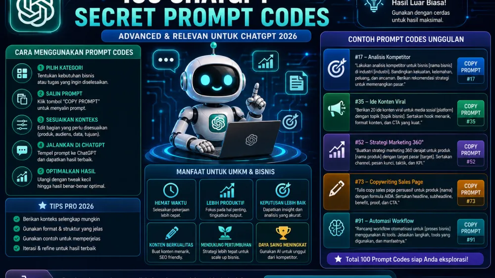 Ilustrasi Customer Service & Reputasi untuk 100 ChatGPT Secret Prompt Codes 2026