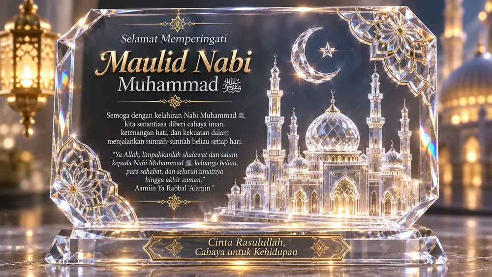 Contoh kartu ucapan Maulid Nabi berbentuk kristal bening