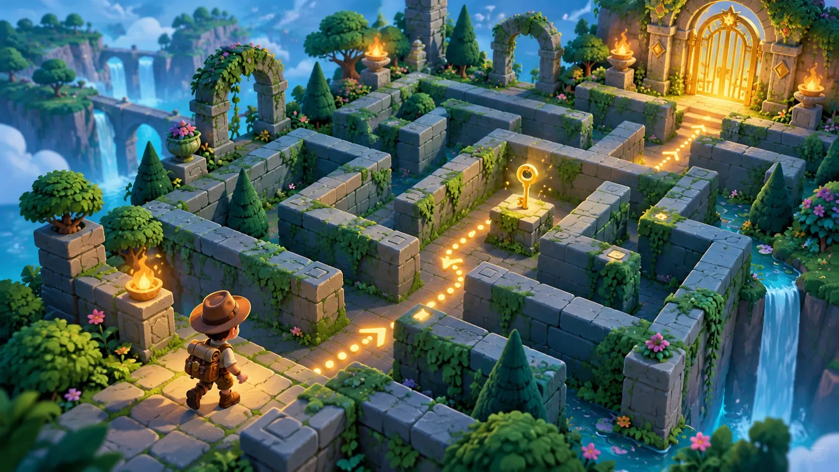 Ilustrasi konsep Labirin 3D — Kunci Taman Ilustrasi konsep Labirin 3D — Kunci Taman