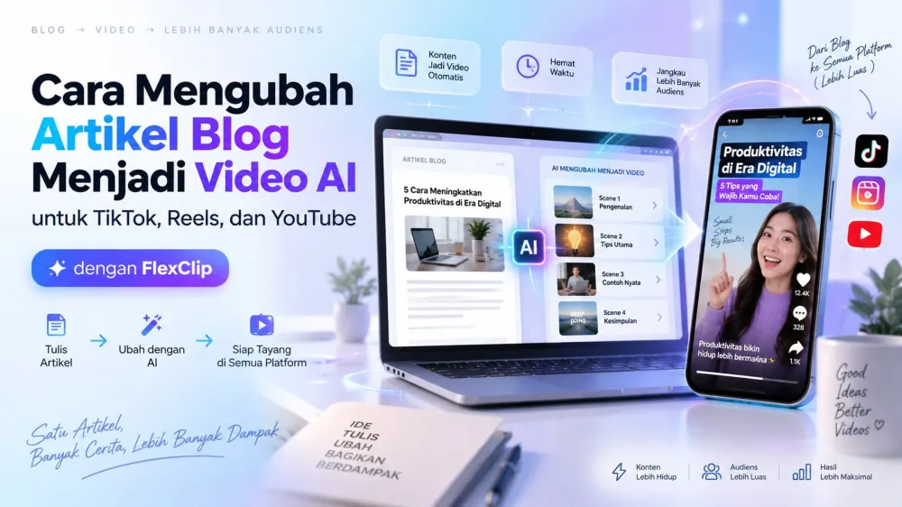 Cara Mengubah Artikel Blog Menjadi Video AI untuk TikTok, Reels, dan YouTube dengan FlexClip