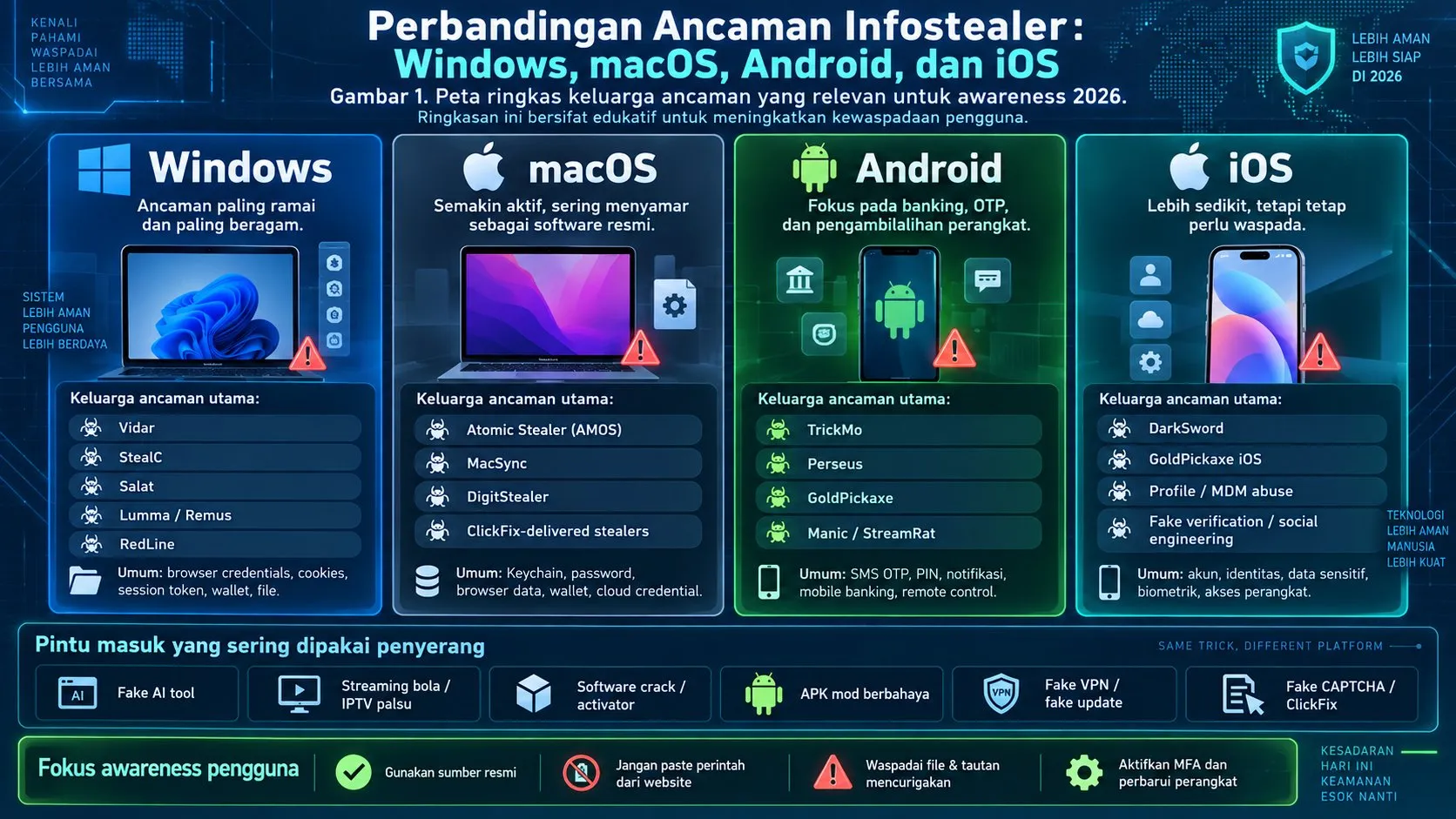 Perbandingan ancaman infostealer Windows macOS Android dan iOS