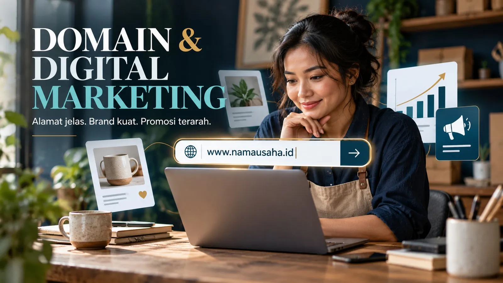 Pemilik UMKM merencanakan pemasaran dengan domain sebagai identitas website
