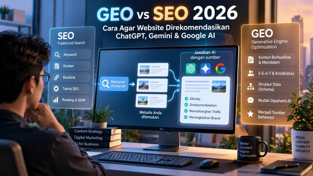 GEO vs SEO 2026: Cara Agar Website Direkomendasikan ChatGPT, Gemini & Google AI
