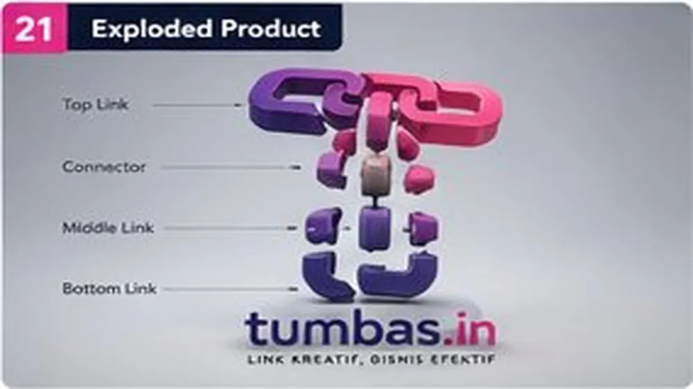 Exploded Product — contoh visual prompt AI dengan logo Tumbas.in Exploded Product — contoh visual prompt AI dengan logo Tumbas.in