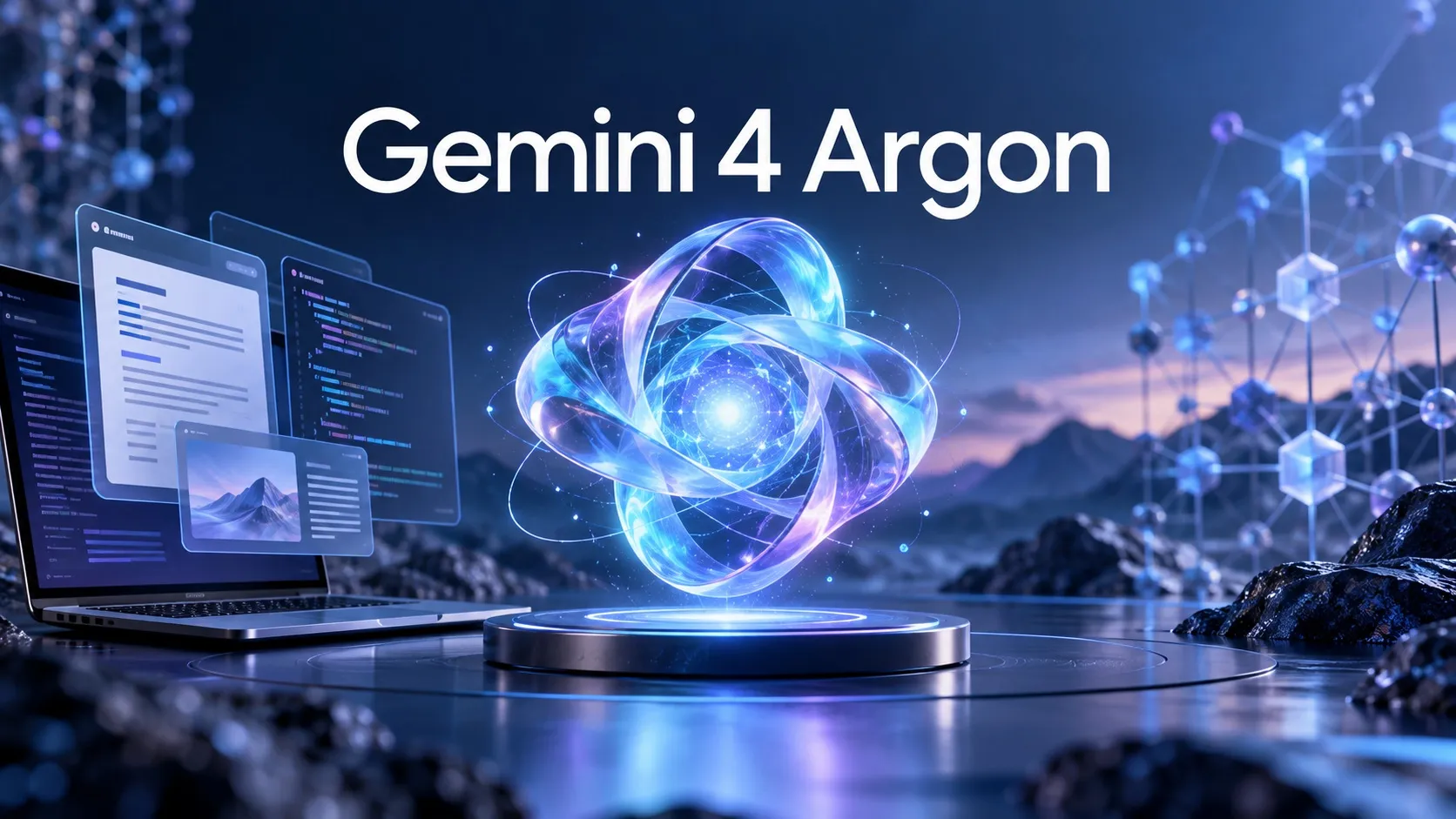 Materi promosi Gemini 4 Argon dengan latar biru dan angka empat