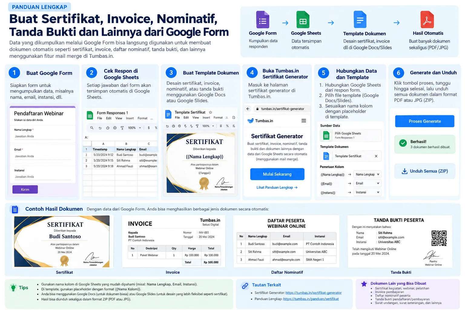 Cara Mail Merge Data Google Form Jadi Sertifikat, Invoice, Nominatif & Tanda Bukti | Tumbas.in