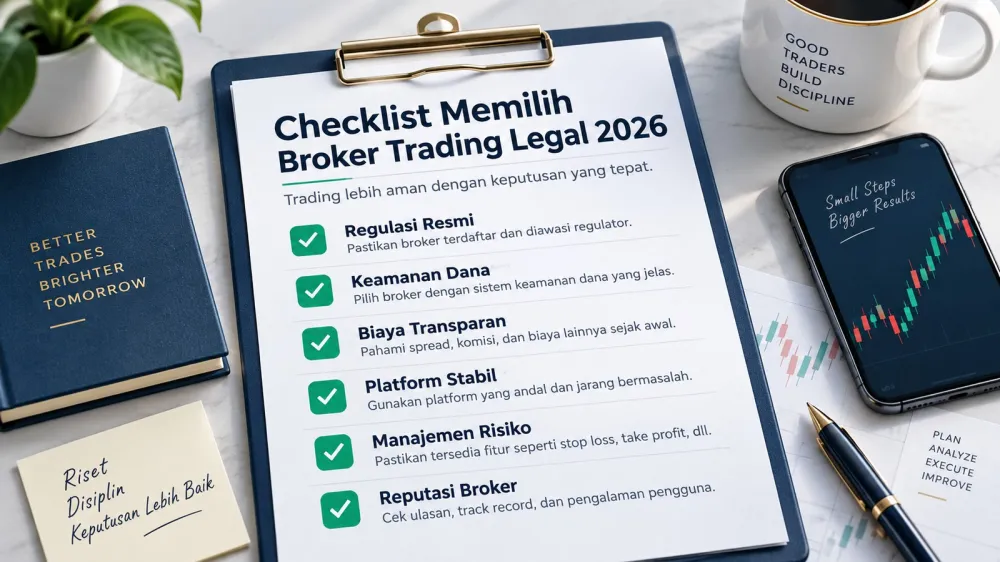Infografis lima hal yang dicek sebelum memilih broker trading legal