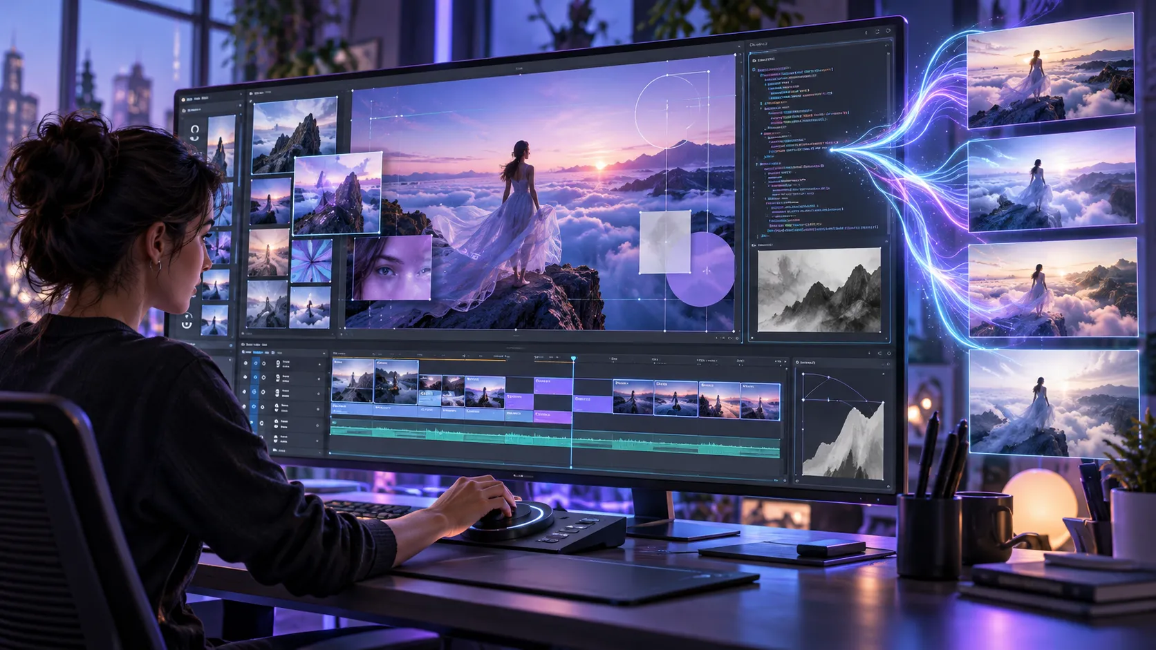 Ilustrasi pekerjaan desain dan video dengan bantuan AI