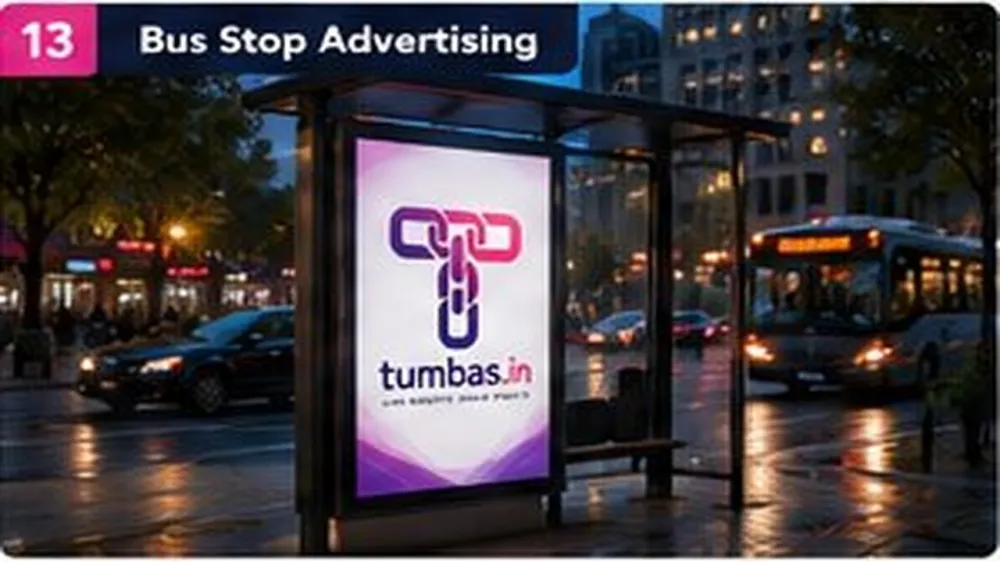 Bus Stop Advertising — contoh visual prompt AI dengan logo Tumbas.in Bus Stop Advertising — contoh visual prompt AI dengan logo Tumbas.in