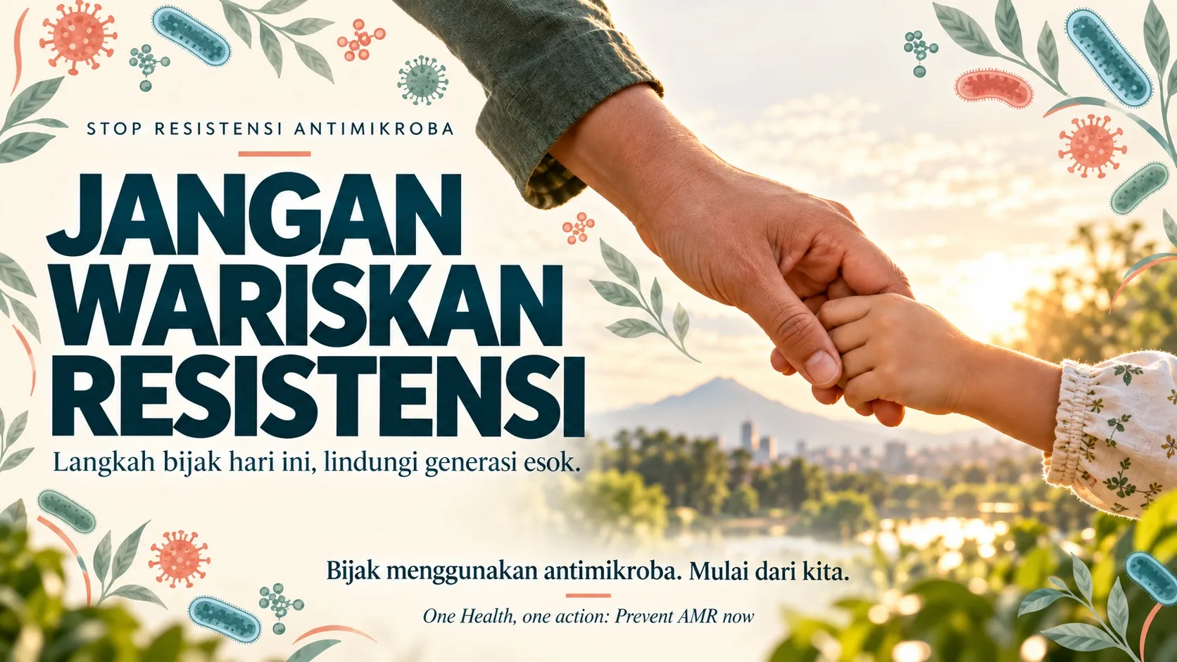 Jangan wariskan resistensi: tangan orang dewasa menggenggam tangan anak
