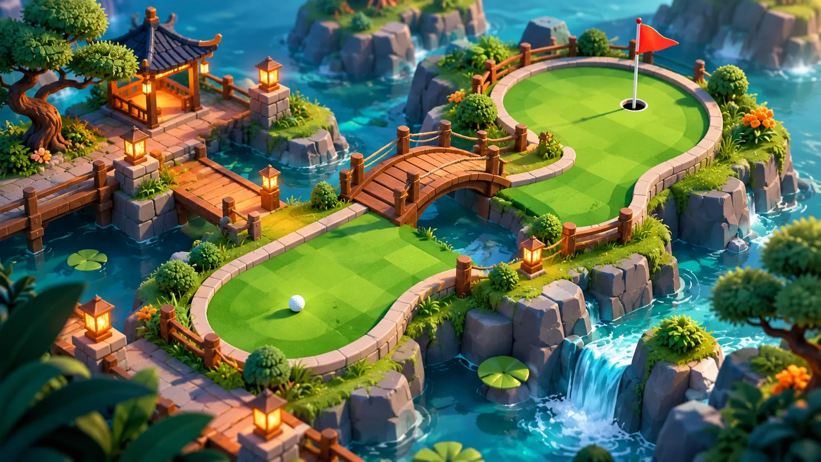 Ilustrasi konsep Golf mini — Tiga Lubang Ilustrasi konsep Golf mini — Tiga Lubang