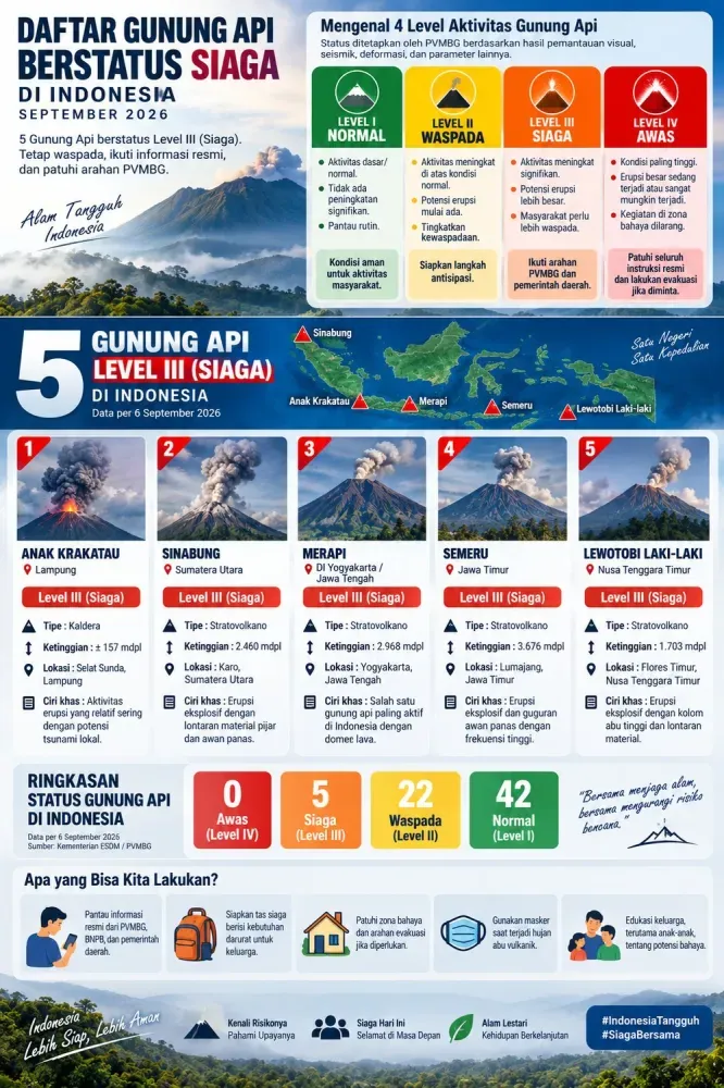 Penjelasan status Level I Normal hingga Level IV Awas gunung api Indonesia