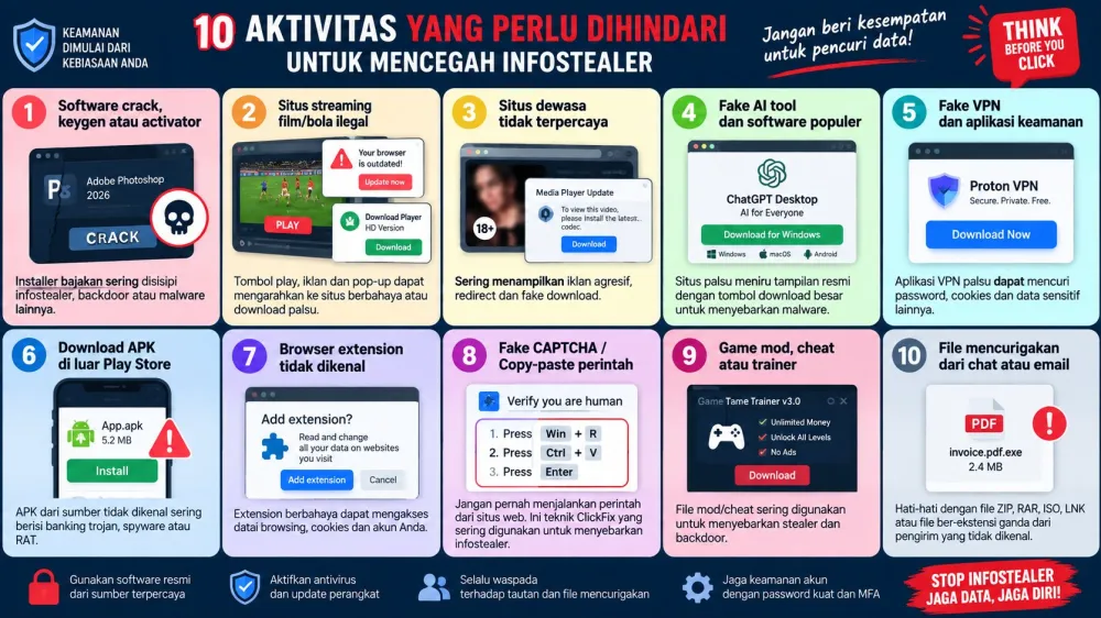 10 aktivitas yang perlu dihindari untuk mencegah infostealer