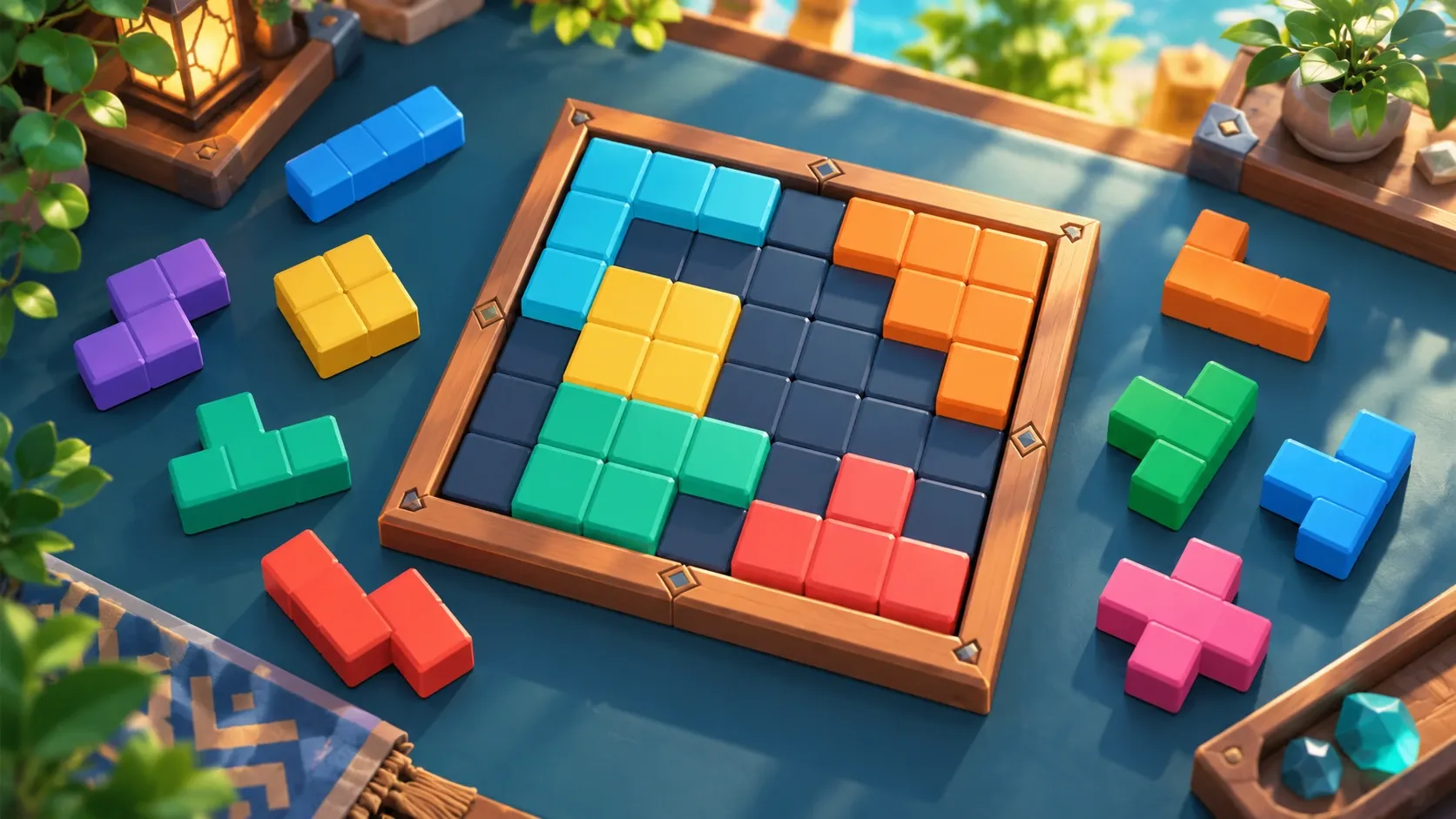 Ilustrasi konsep Puzzle susun balok — Kotak Warna Ilustrasi konsep Puzzle susun balok — Kotak Warna