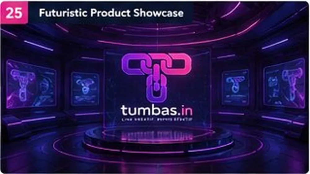 Futuristic Product Showcase — contoh visual prompt AI dengan logo Tumbas.in Futuristic Product Showcase — contoh visual prompt AI dengan logo Tumbas.in