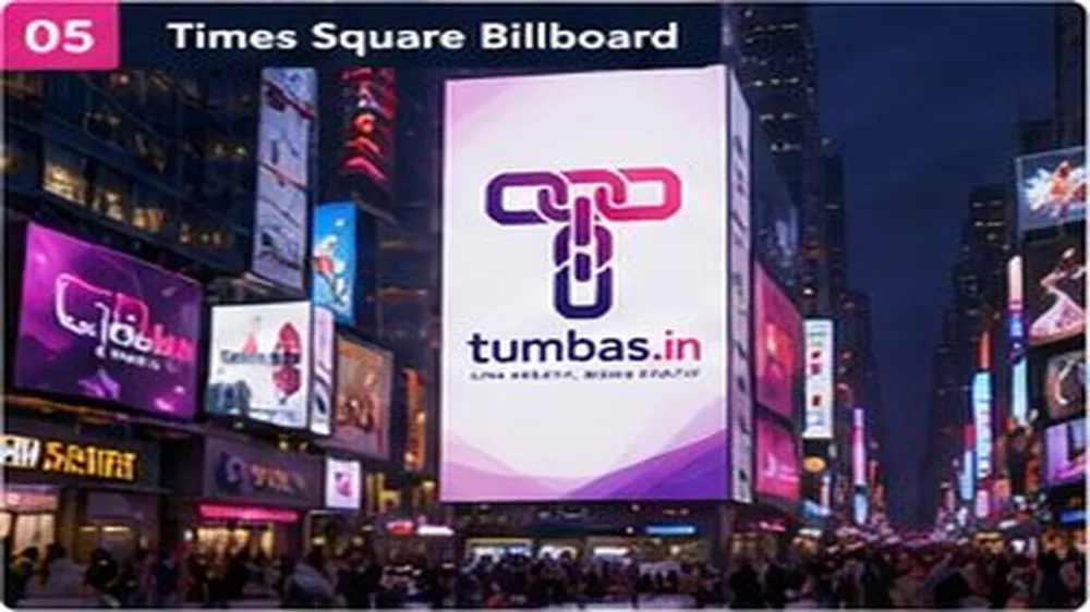Times Square Billboard — contoh visual prompt AI dengan logo Tumbas.in Times Square Billboard — contoh visual prompt AI dengan logo Tumbas.in