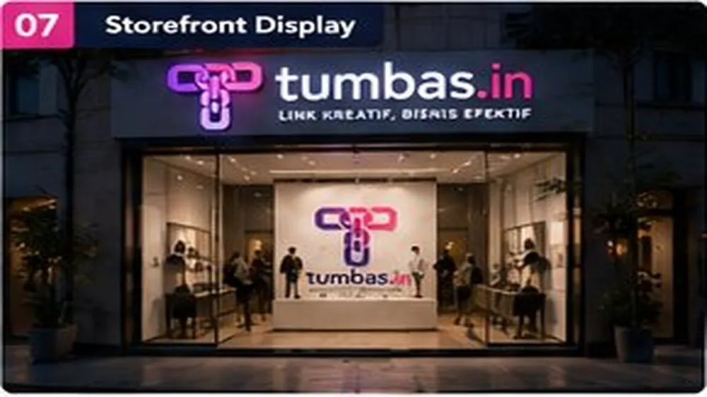 Storefront Display — contoh visual prompt AI dengan logo Tumbas.in Storefront Display — contoh visual prompt AI dengan logo Tumbas.in