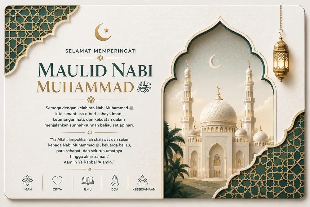 Contoh kartu ucapan Maulid Nabi dengan pola geometris Islam
