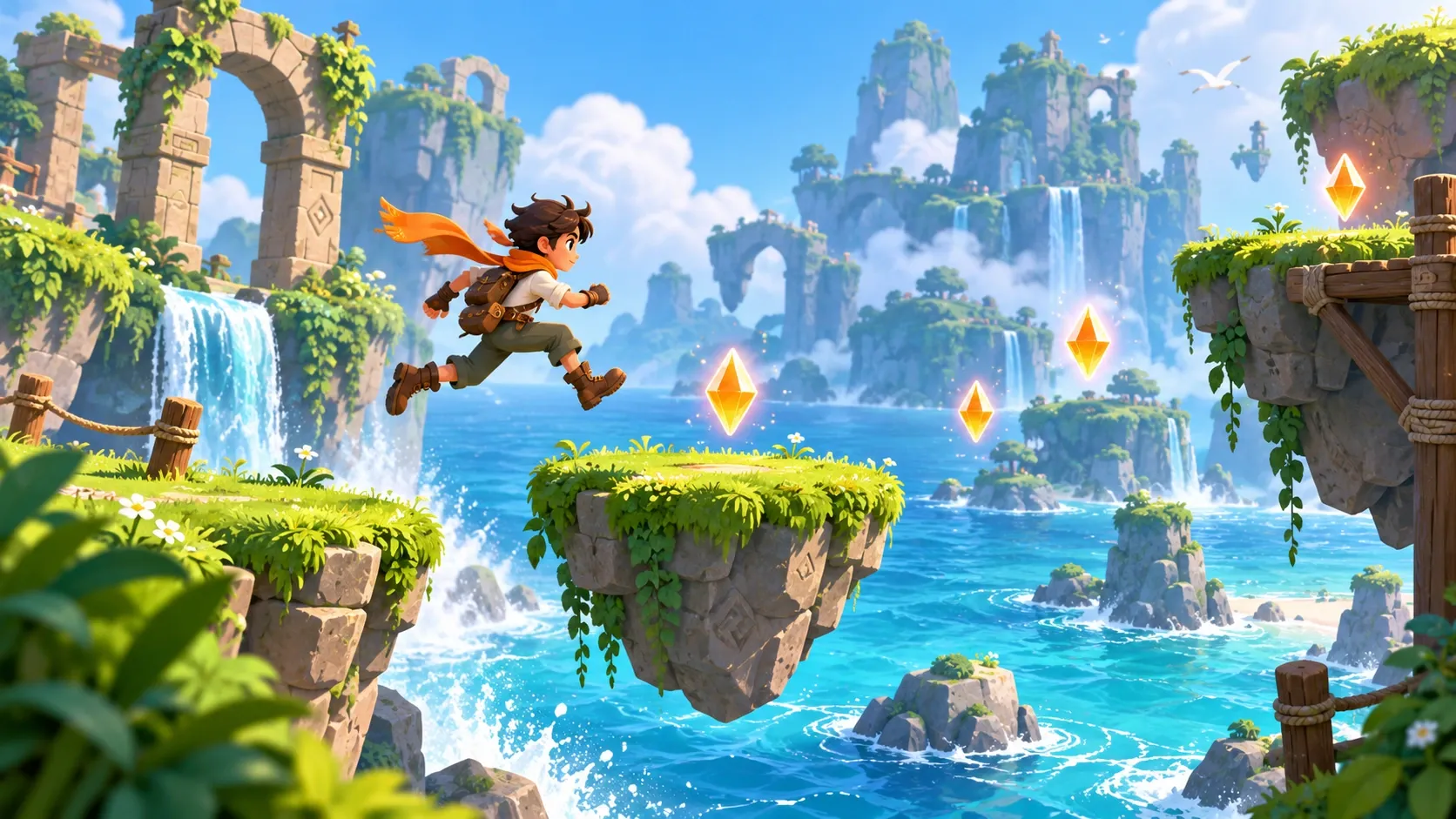 Ilustrasi konsep Platformer — Pulau Kristal Ilustrasi konsep Platformer — Pulau Kristal