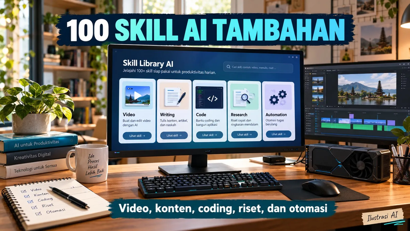 100 skill AI tambahan untuk video, konten, coding, riset, dan otomasi