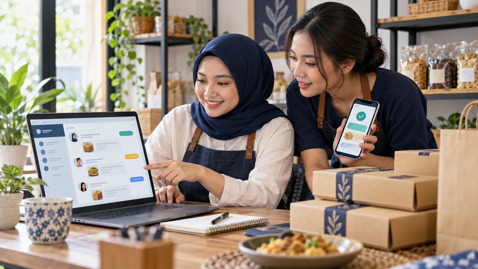 Ilustrasi pelaku UMKM meninjau permintaan pelanggan dan status pesanan