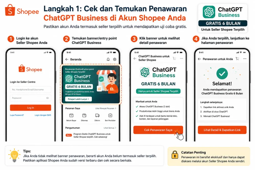 Ilustrasi cara mengecek penawaran ChatGPT Business di akun Shopee seller