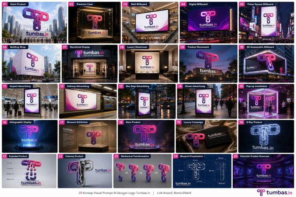 25 konsep visual prompt AI dengan logo Tumbas.in